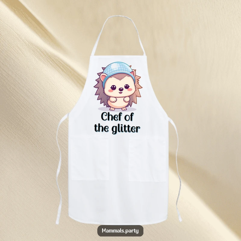 Funny Hedgehog Apron: A kawaii hedgehog wearing a tiny disco ball helmet, ready to add sparkle to your kitchen adventures.