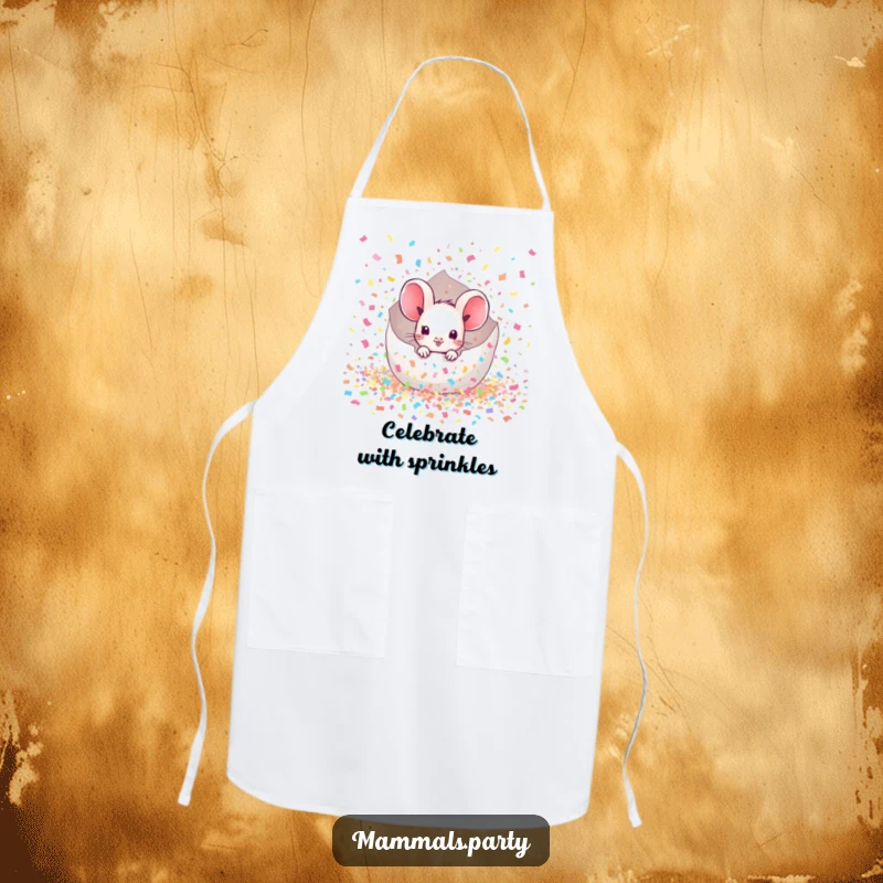Funny Mouse Apron: A kawaii mouse peeks from a shower of confetti, ready to add fun to any cooking or crafting session.
