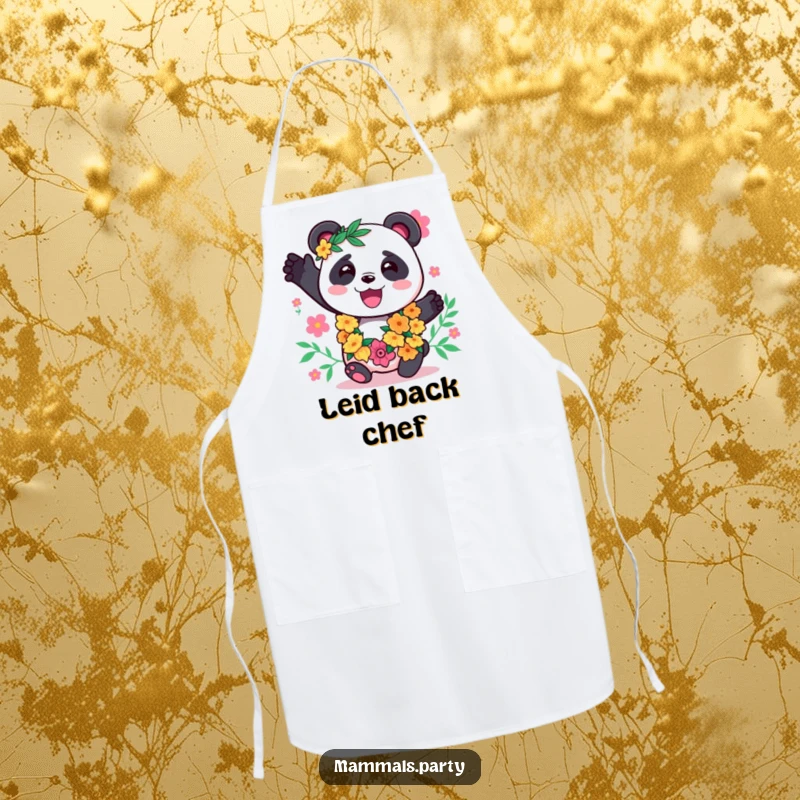 Funny Panda Apron: A festive kawaii panda wearing a lei, ready to add a touch of tropical fun to kitchen duties.