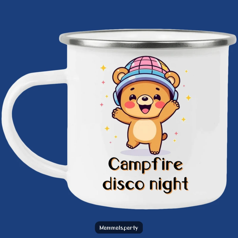 Funny Disco Bear Camping Mug - Happy Dancing Yogi, Outdoor Retro Funny Gift