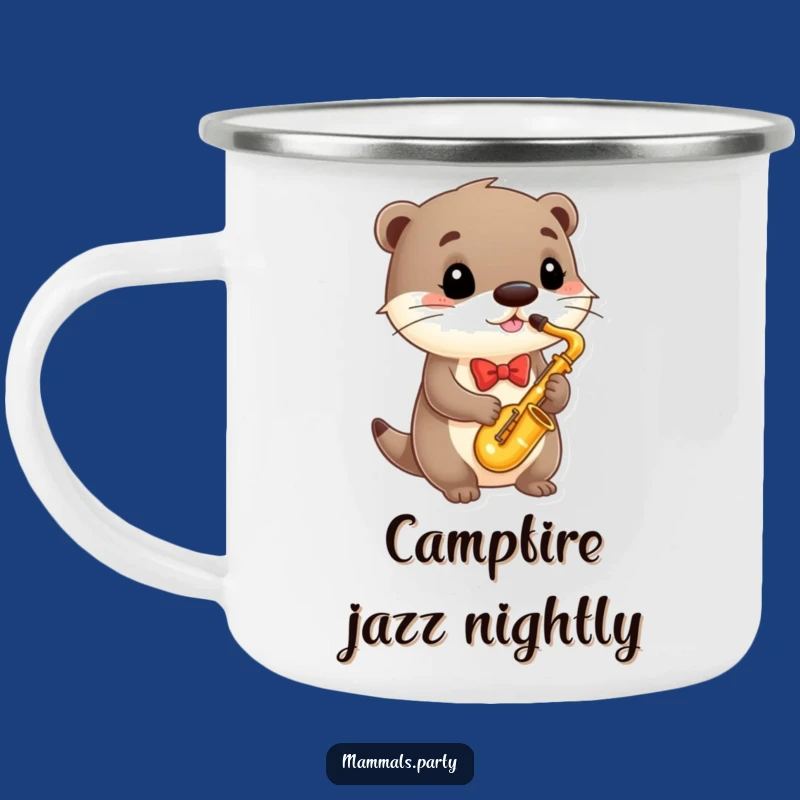 Funny Otter Saxophone Camping Mug, Outdoor Music Lover Gift, Hilarious Travel Mug
