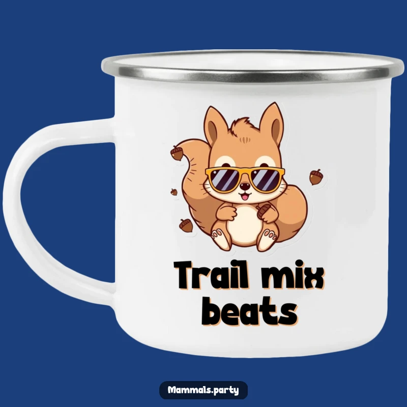 Funny Kawaii Squirrel DJ Camping Mug: Acorn Beats Adventure, Hilarious Outdoor Gift