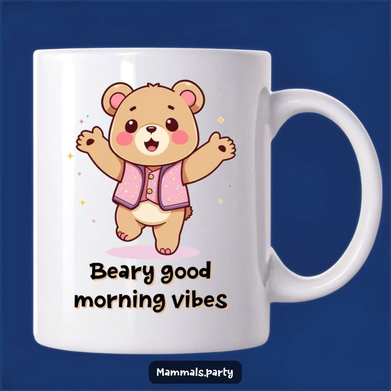 Funny Kawaii Bear Dance Mug, Hilarious Sparkly Vest Bear Gift