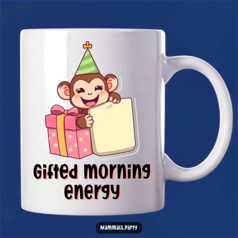 Funny Monkey Party Mug - Happy Unwrapping Present, Hilarious Gift for Fun Lovers