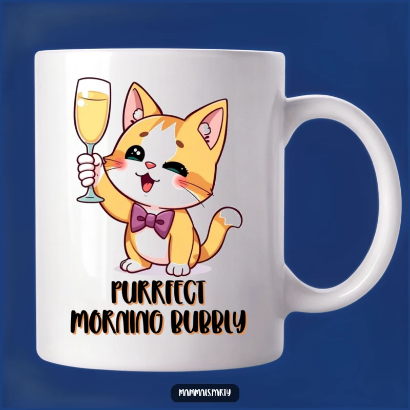 Funny Cat Bow Tie Mug - Curious Champagne Toast, Elegant & Hilarious Gift