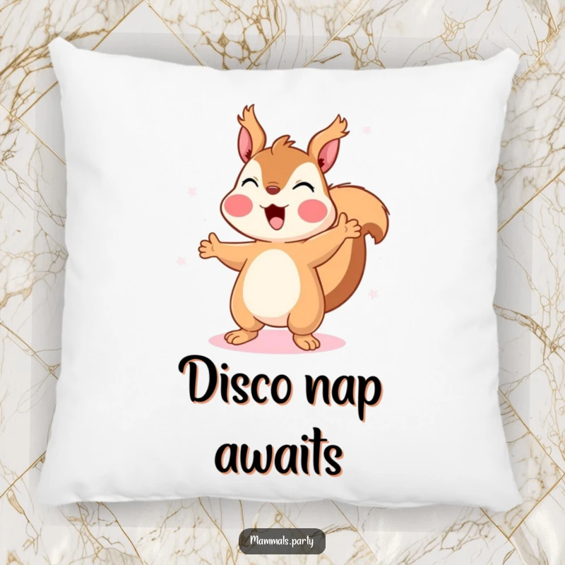 Funny Squirrel Pillow: A gleeful squirrel dances under disco lights, adding a touch of retro fun and cozy comfort to any space.