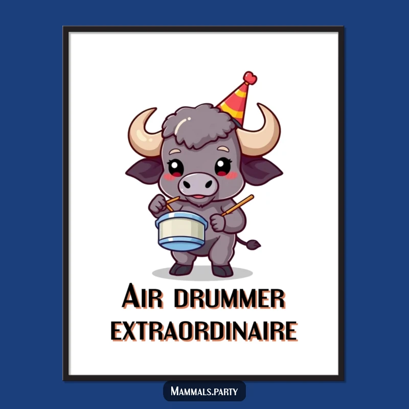 Funny Buffalo Air Drumming Digital Art: Hilarious Rockstar Decor