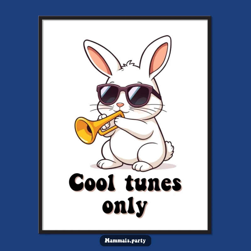 Funny Kawaii Rabbit Trumpet Digital Art, Hilarious Printable Jazz Scene