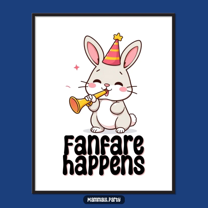 Funny Bunny Celebration Digital Print: Instant Joyful Wall Art for Your Space