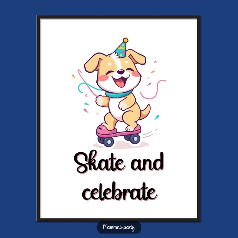 Funny Dog Digital Art Print - Delighted Roller Skate, Hilarious Decor