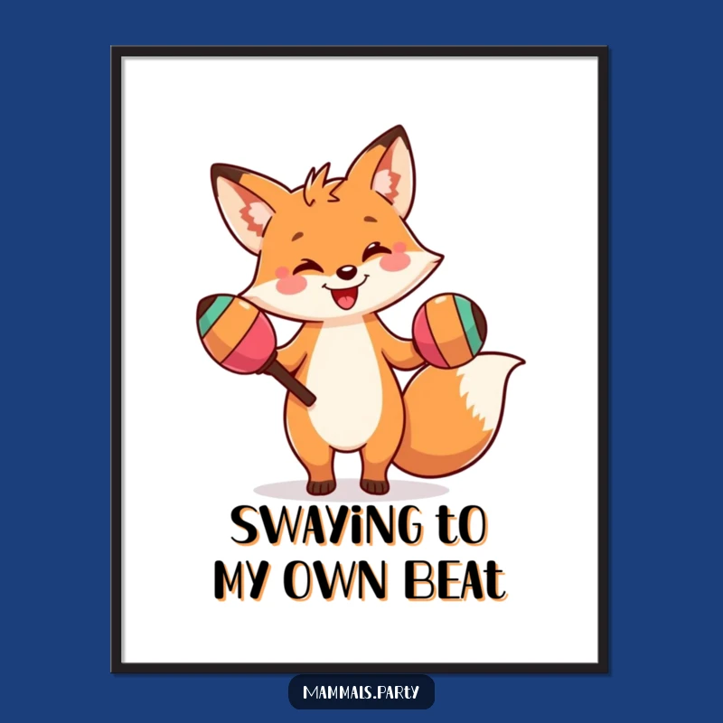 Funny Fox Dance Digital Art Print: Instant Joy with a Silly Maraca Fox
