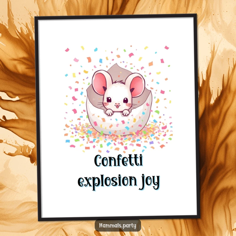 Funny Mouse Digital Art: A kawaii mouse emerges from a dazzling confetti burst, bringing instant cheer and playful energy.