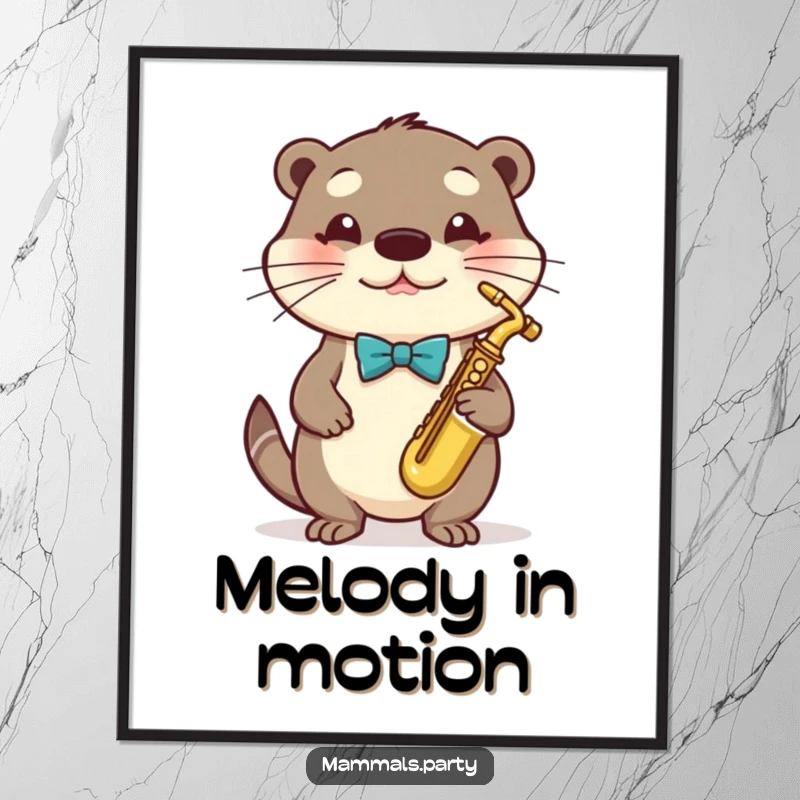 Funny Otter Digital Art Print of a dapper otter in a bowtie playing a tiny saxophone, high-quality download.