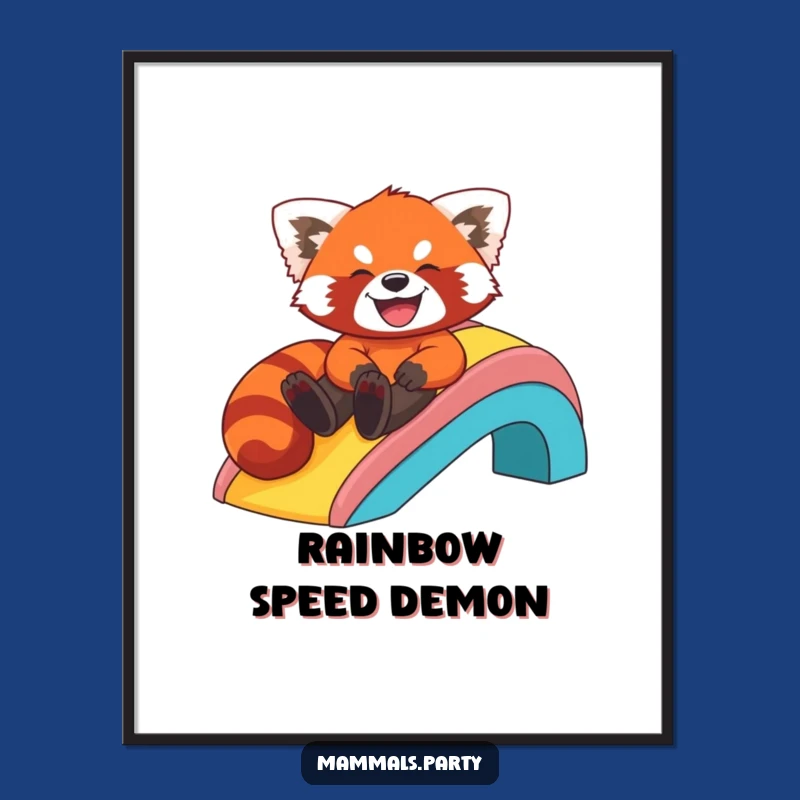 Instant Joy: Funny Red Panda Rainbow Slide Digital Art Print Gift