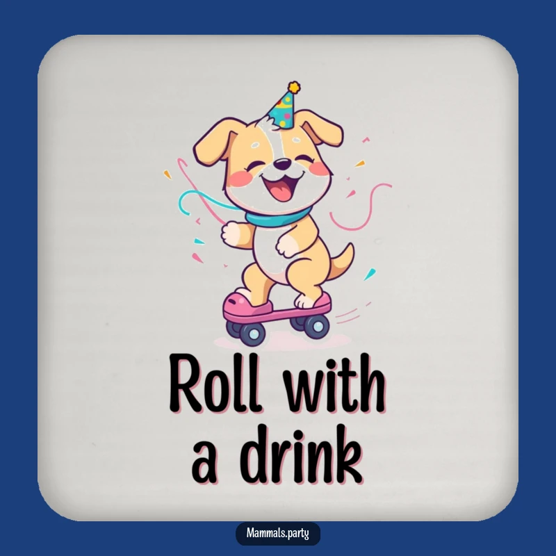 Funny Dog Drink Coaster - Delighted Roller Skate Protection, Hilarious Gift
