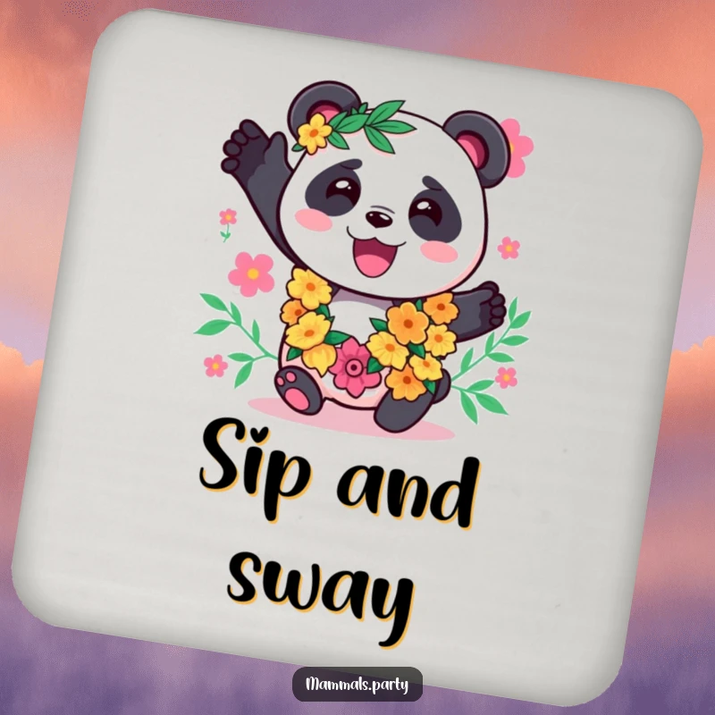Funny Panda Coasters: A kawaii panda in a festive lei, adding tropical flair and surface protection with a smile.