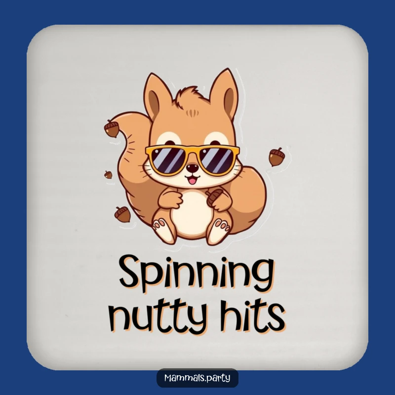 Funny Kawaii Squirrel DJ Drink Coaster: Acorn Beats Protection, Hilarious Party Accessory