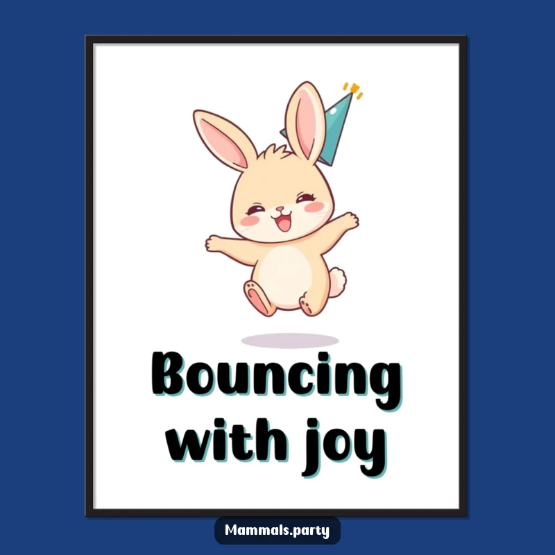 Funny Bunny Poster: Excited Party Hopper with Hat - Quirky Wall Art Gift
