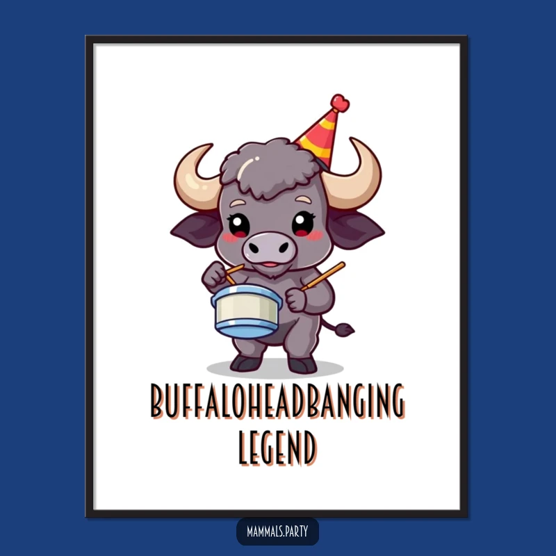 Funny Buffalo Air Drumming Poster: Hilarious Rockstar Art for Music Rooms
