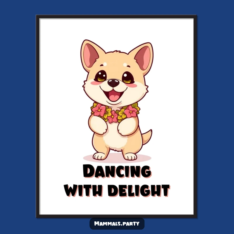 Funny Kawaii Dog Lei Poster, Vibrant and Hilarious Dance Art Print