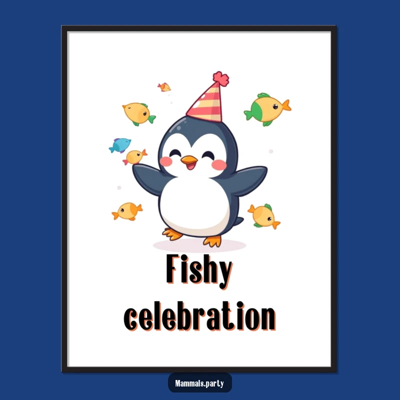Funny Penguin Juggling Poster - Cheerful Party Fish, Whimsical Wall Art Funny Gift