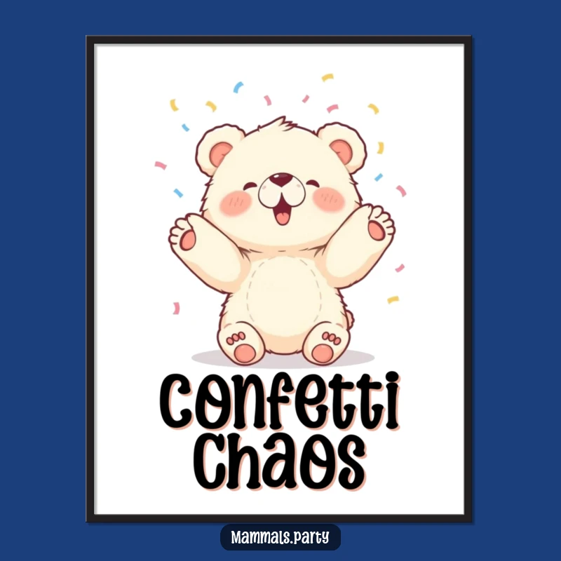 Funny Bear Cub Poster: Joyful Confetti Toss - Adorable Party Wall Art Gift