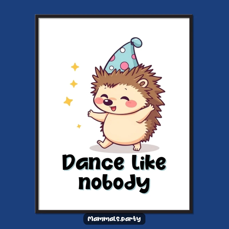 Funny Kawaii Hedgehog Hat Dance Poster - Whimsical Wall Art Decor