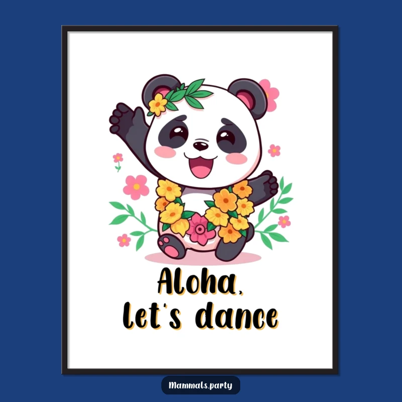 Funny Panda Lei Poster: Decorate with Kawaii Tropical Vibes