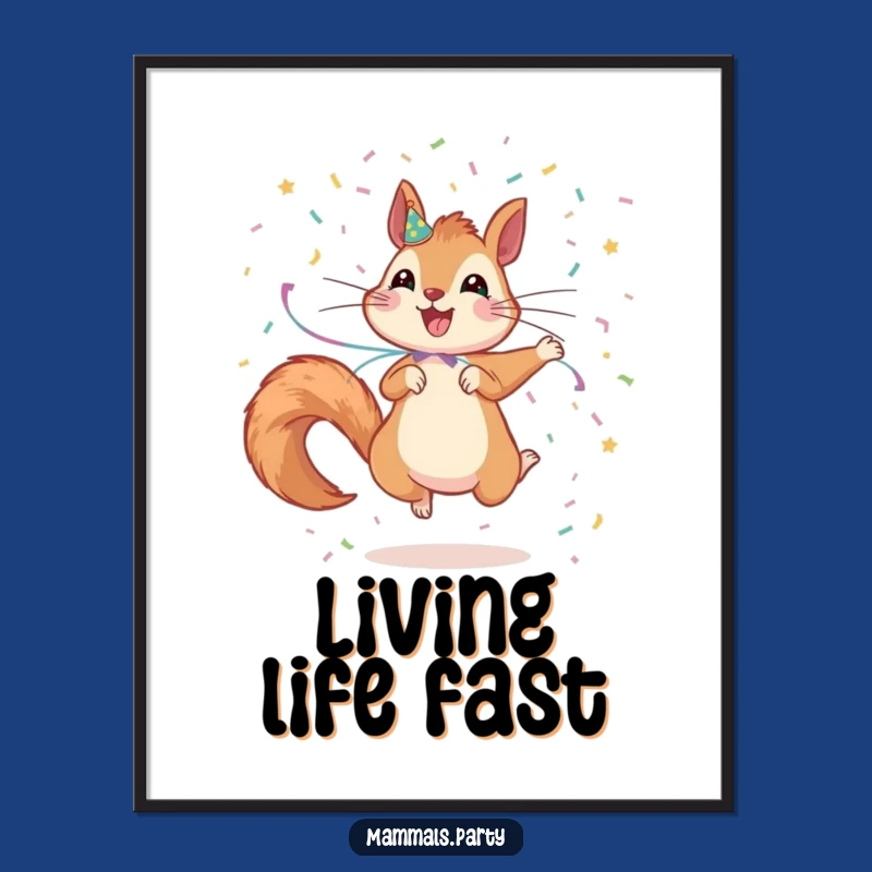 Funny Squirrel Party Poster: Energetic Jumping Art for Festive Decor