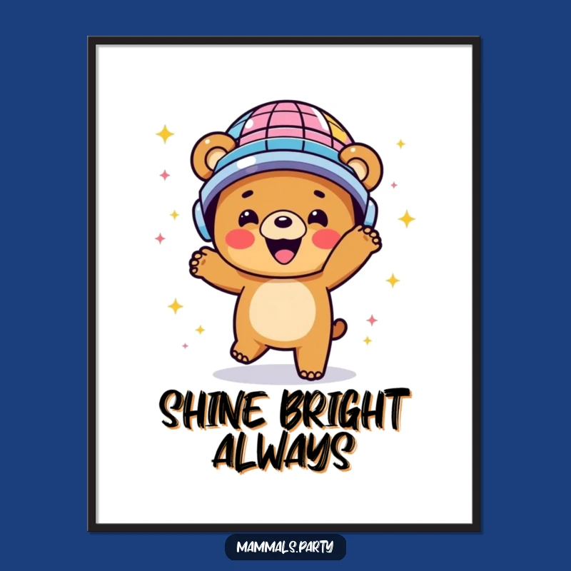 Funny Disco Bear Poster - Happy Dancing Yogi, Energetic Wall Art Funny Gift