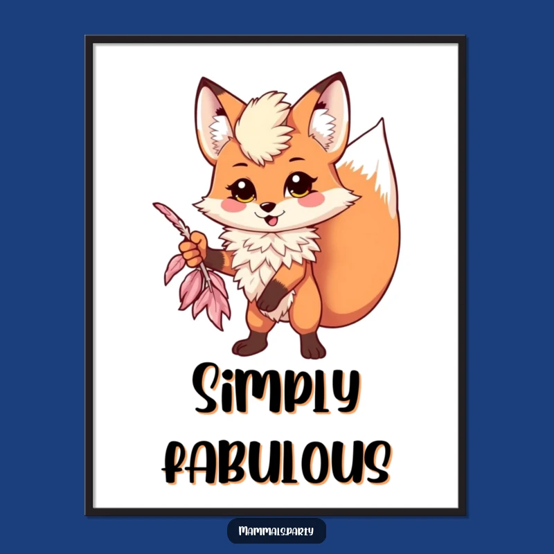 Funny Kawaii Fox Boa Poster, Vibrant and Hilarious Dramatic Art Print