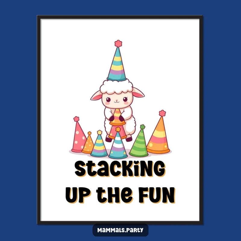 Funny Sheep Poster: Kawaii Party Hat Art, Cute Wall Decor Gift Idea