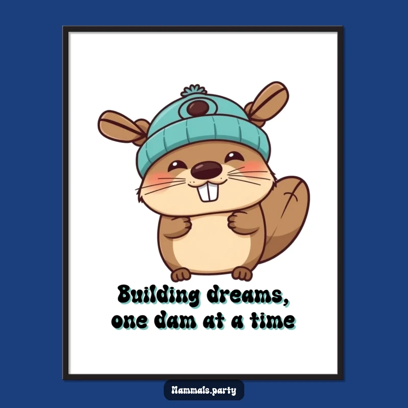 Free Printable Wall Art: Joyous Beaver Propeller Beanie Funny Downloadable Art