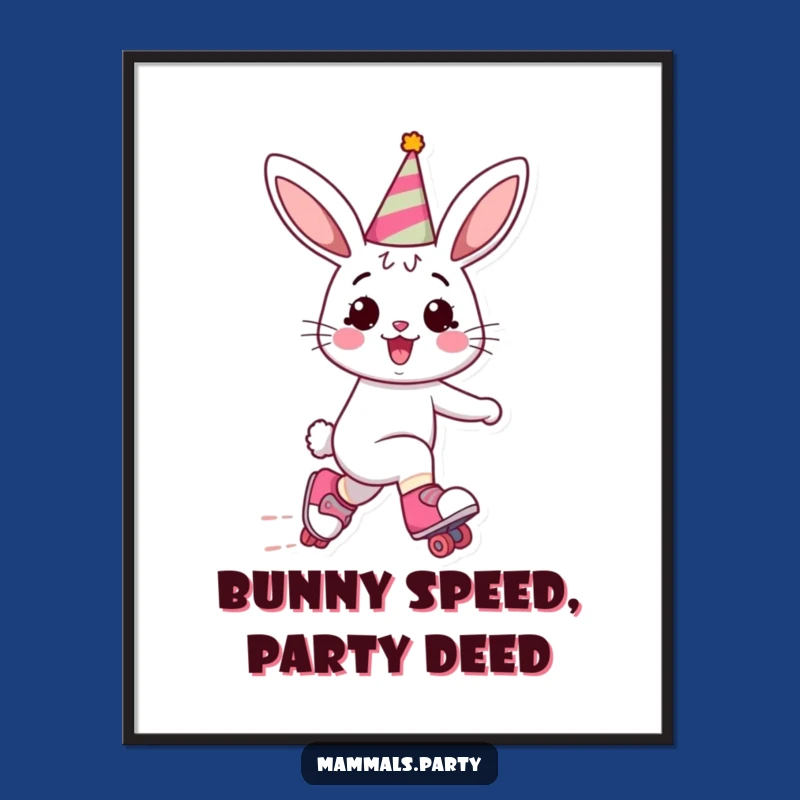 Funny Free Printable Wall Art: Bunny on Skates - Energetic Downloadable Decor