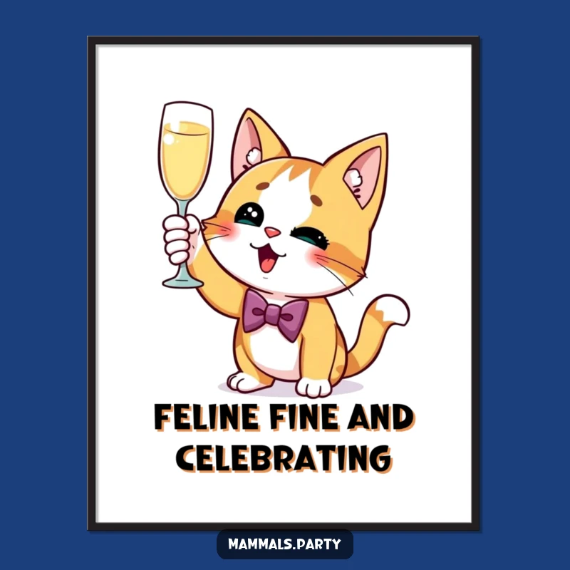 Free Printable Wall Art: Cat Cheers Champagne Funny Downloadable Decor