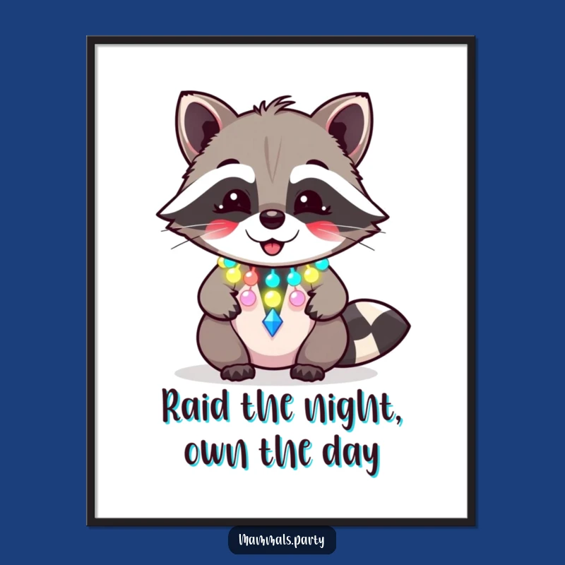 Free Printable Wall Art: Giggling Raccoon Party Necklace Funny Downloadable Art