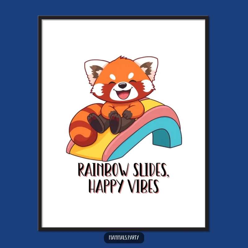 Free Printable Wall Art: Giggling Red Panda Rainbow Slide Funny Decor
