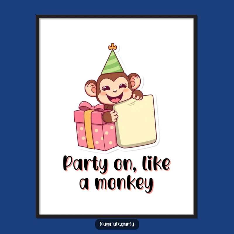 Free Printable Wall Art: Monkey Unwrapping Present Funny Downloadable Decor