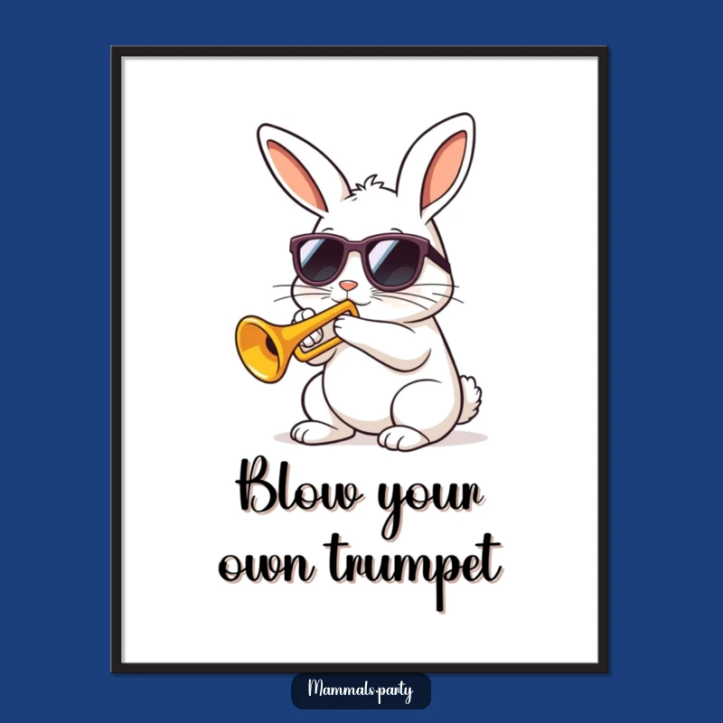 Funny Free Printable Kawaii Rabbit Art: Hilarious Trumpet Player Downloadable Poster