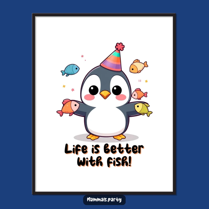 Funny Free Printable Wall Art: Penguin Juggling Fish Art