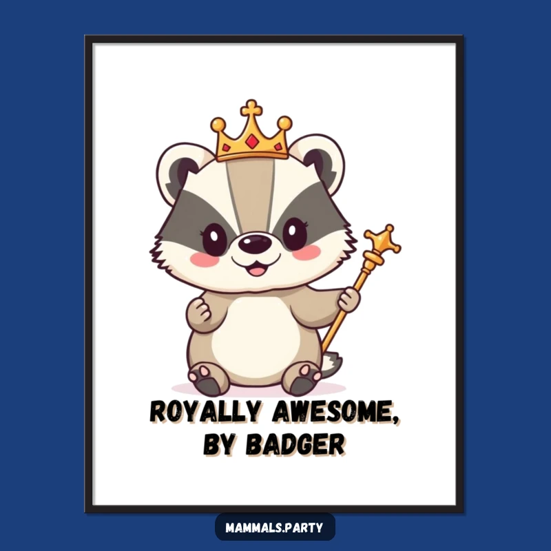 Funny Free Printable Wall Art: Royal Badger King, Hilarious Downloadable Decor Gift