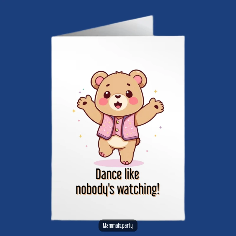 Free Printable Kawaii Bear Birthday Card: Funny Dancing Downloadable Gift