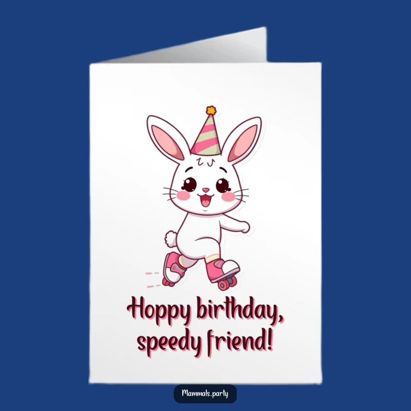 Free Printable Birthday Card: Bunny on Skates - Funny Speedy Downloadable Gift