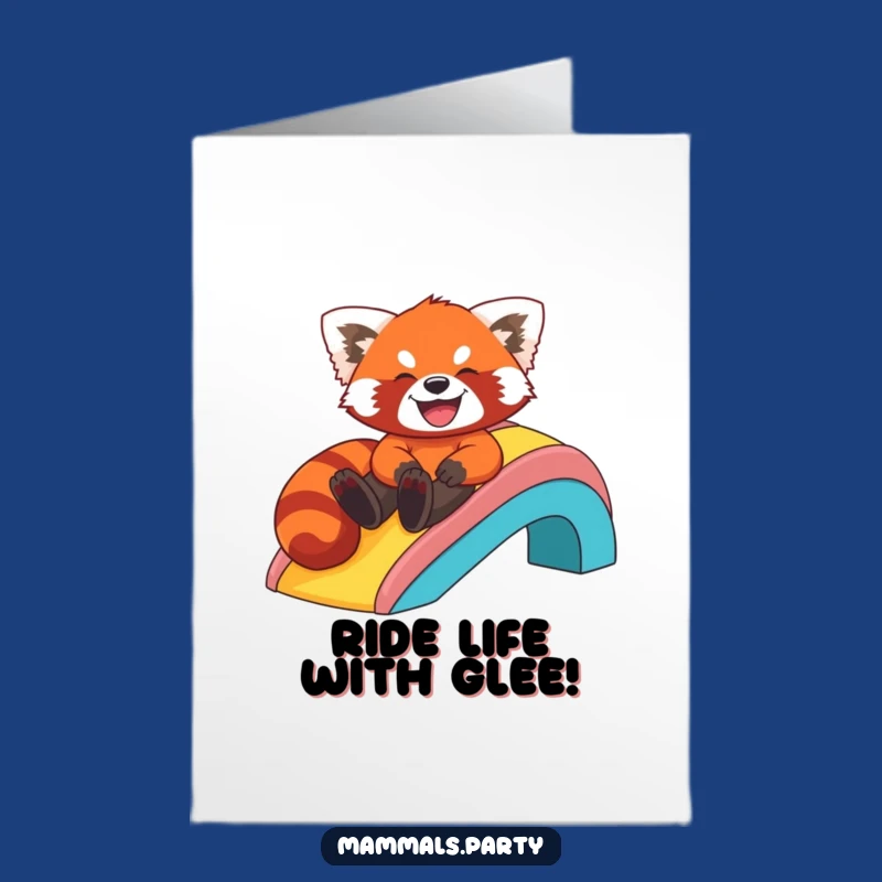 Free Printable Birthday Card: Giggling Red Panda Rainbow Slide Funny Downloadable Gift