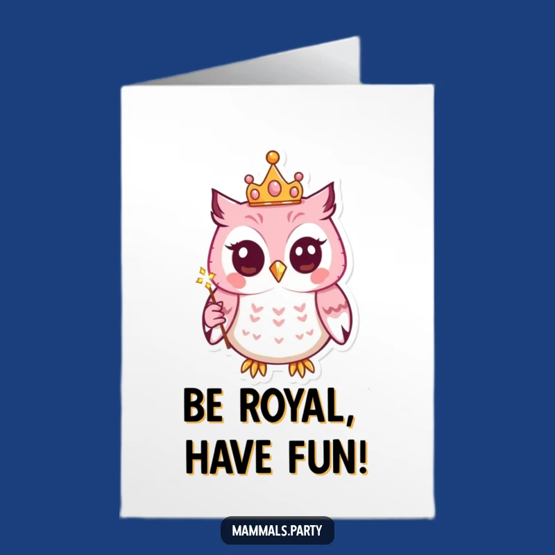 Free Printable Birthday Card: Kawaii Owl Queen Magic! Enchanting Downloadable Gift.