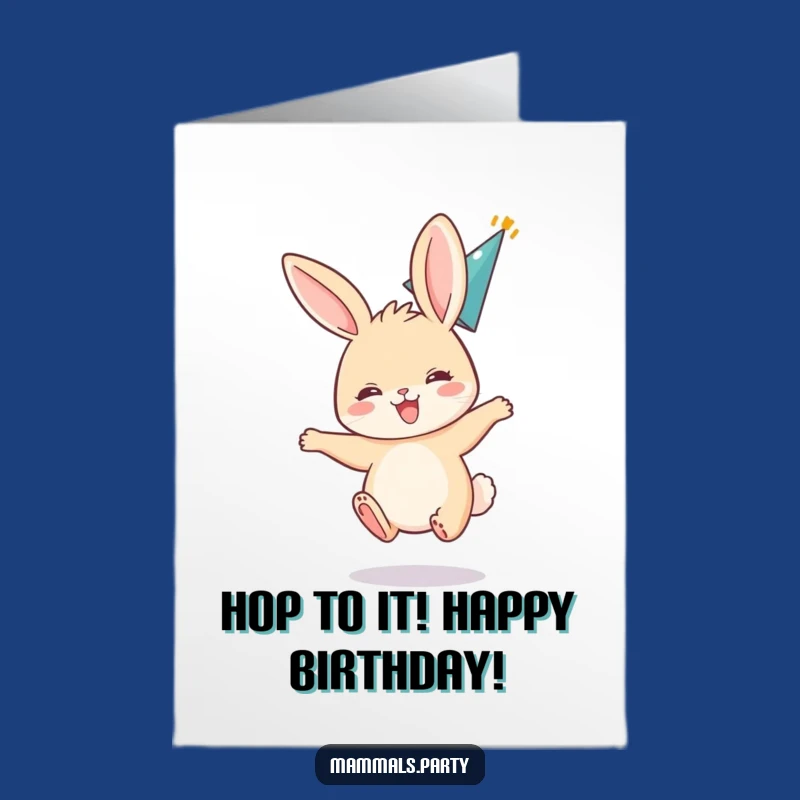 Free Printable Bunny Birthday Card: Funny Party Hat Bounce Downloadable Gift