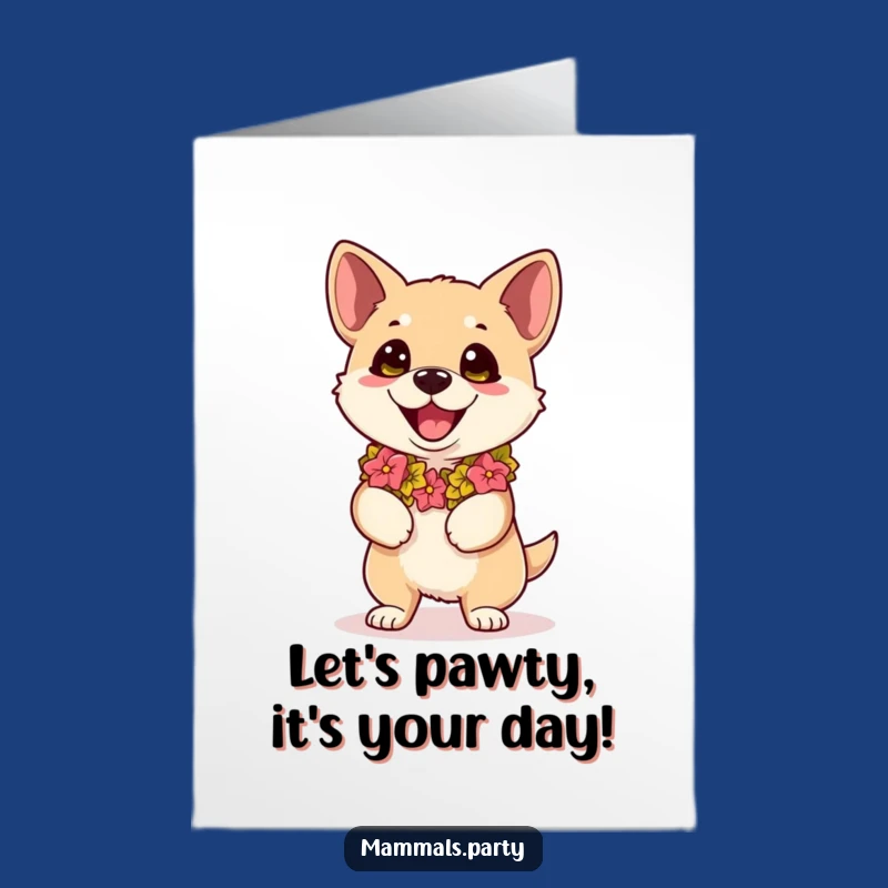 Free Printable Kawaii Dog Birthday Card: Funny Dance Party Downloadable Gift