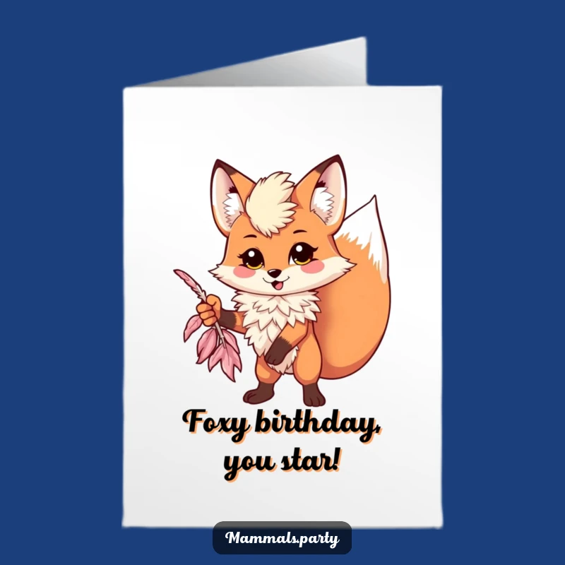 Free Printable Kawaii Fox Birthday Card: Funny Pose Downloadable Gift