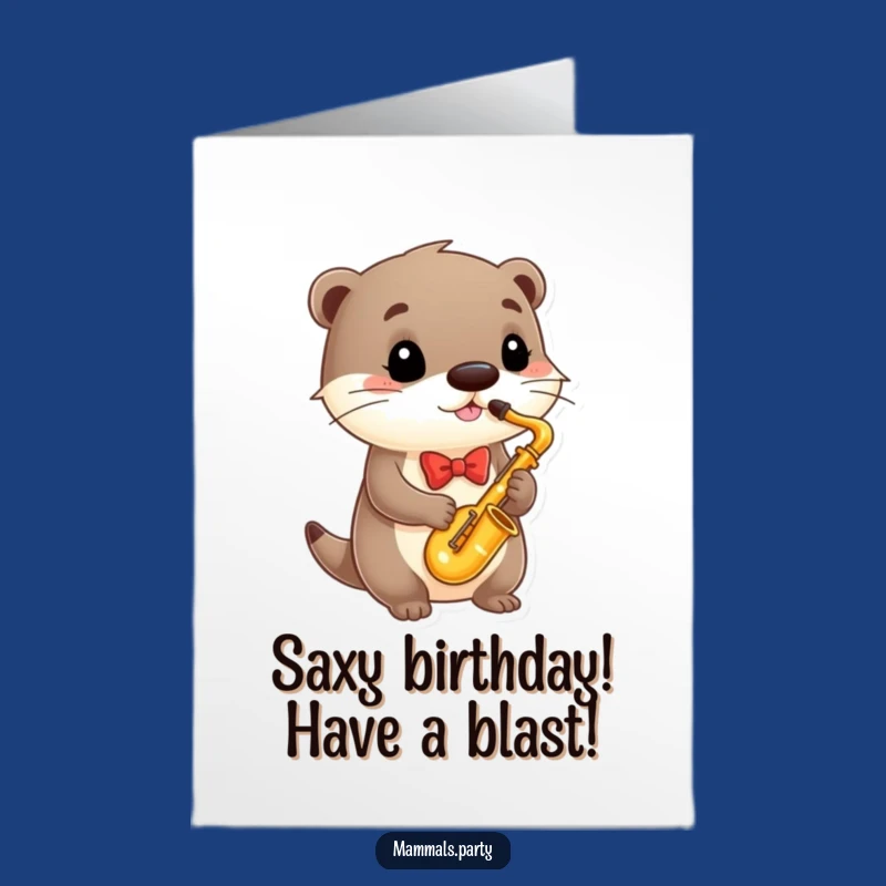 Free Printable Birthday Card: Funny Otter Saxophonist Twanging Tunes for a Hilarious Downloadable Gift