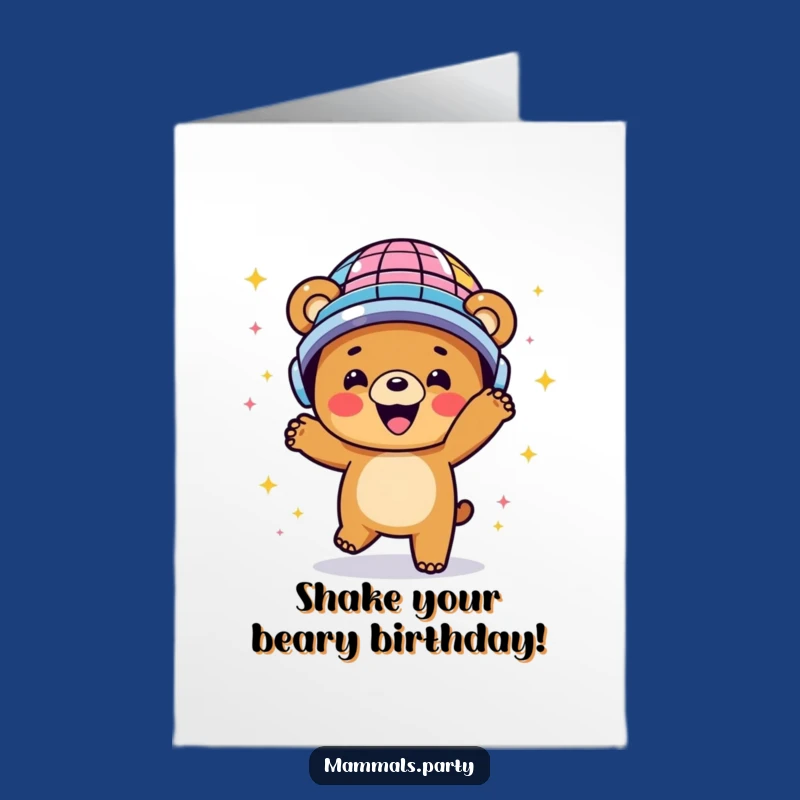 Free Printable Bear Birthday Card: Disco Dance Party Fun, Energetic Celebration, Funny Downloadable Gift